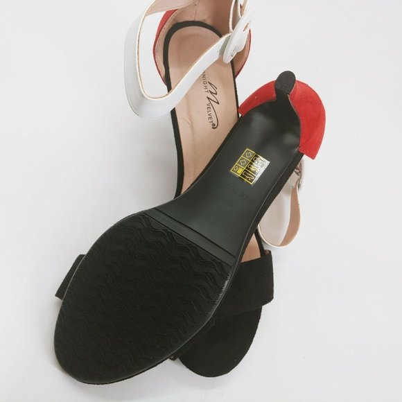 Midnight Velvet Womens Tri Colored Sandals Pumps Buckle Black Red White 10M New - Picture 5 of 11